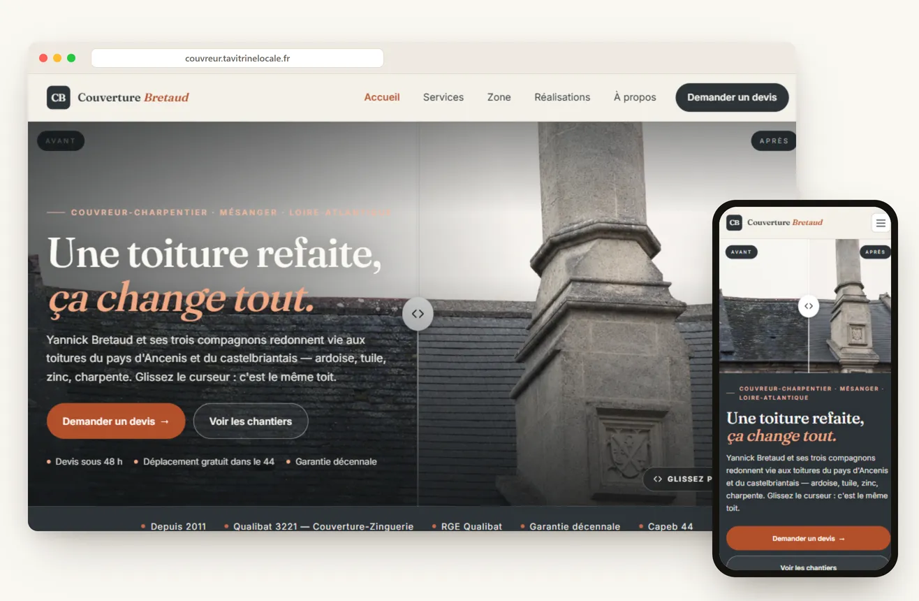 Aperçu du site de démonstration Couverture Bretaud, sur ordinateur et mobile