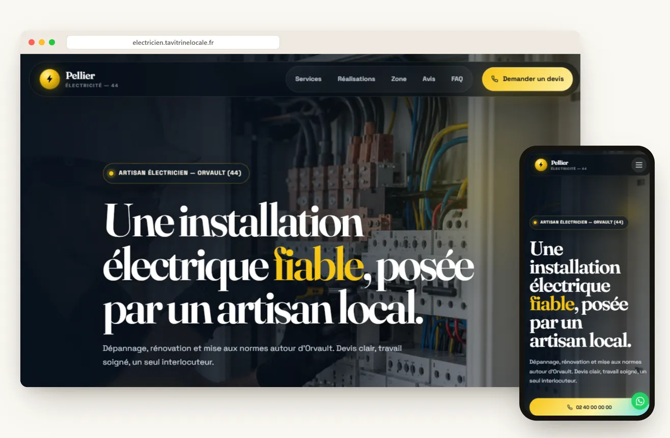 Aperçu du site de Pellier Électricité, électricien dans le Calvados, versions ordinateur et mobile