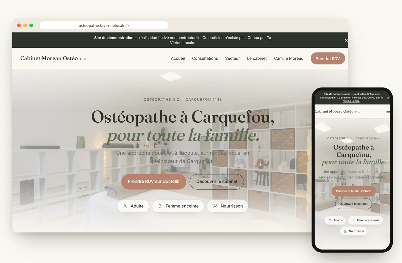 Aperçu du site d'un ostéopathe en Loire-Atlantique, sur ordinateur et mobile