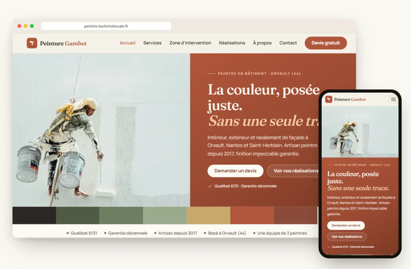 Aperçu d'un site de peintre en bâtiment en Loire-Atlantique, sur ordinateur et mobile