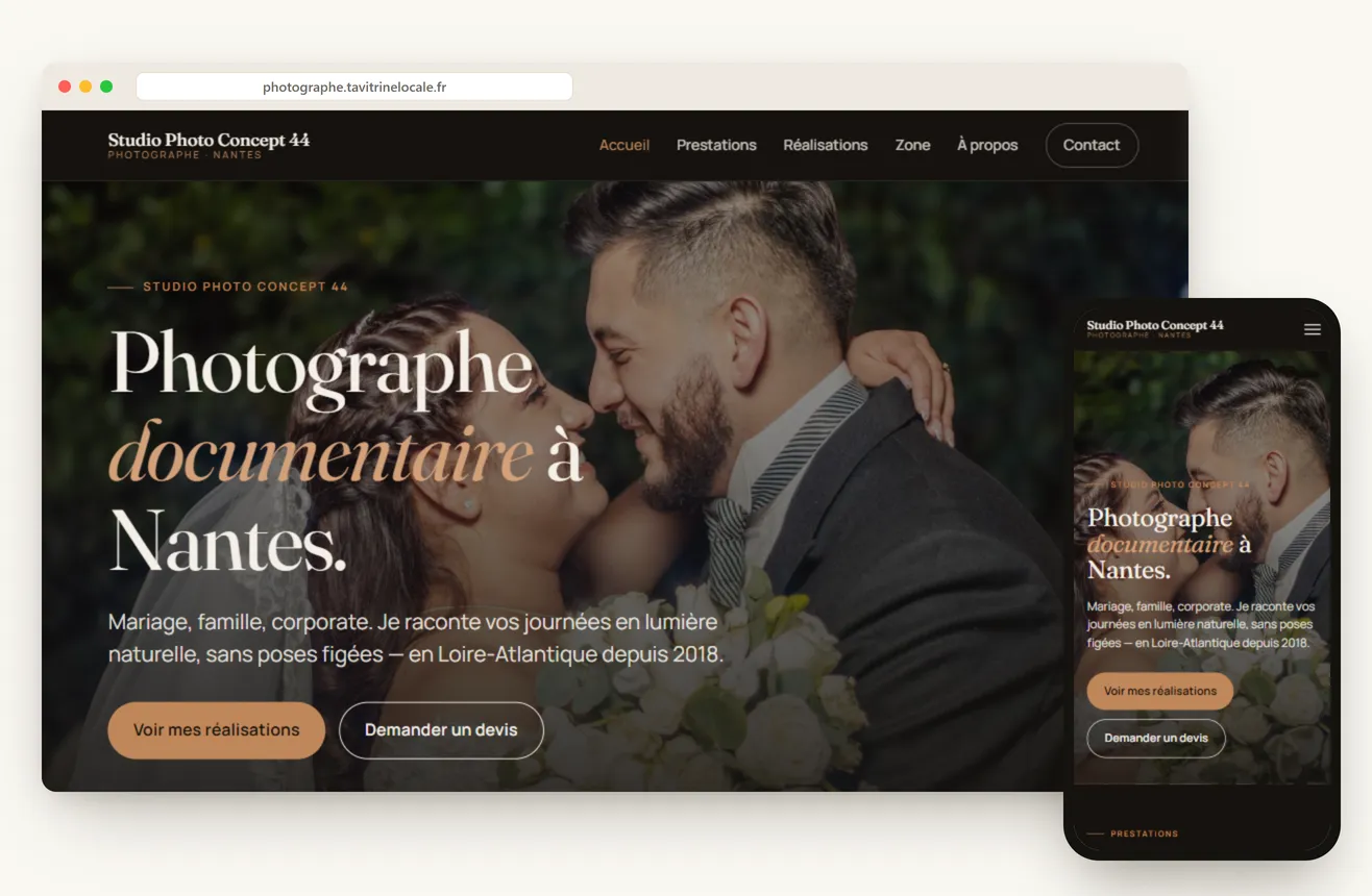 Aperçu d’un site de photographe dans le Calvados, versions ordinateur et mobile