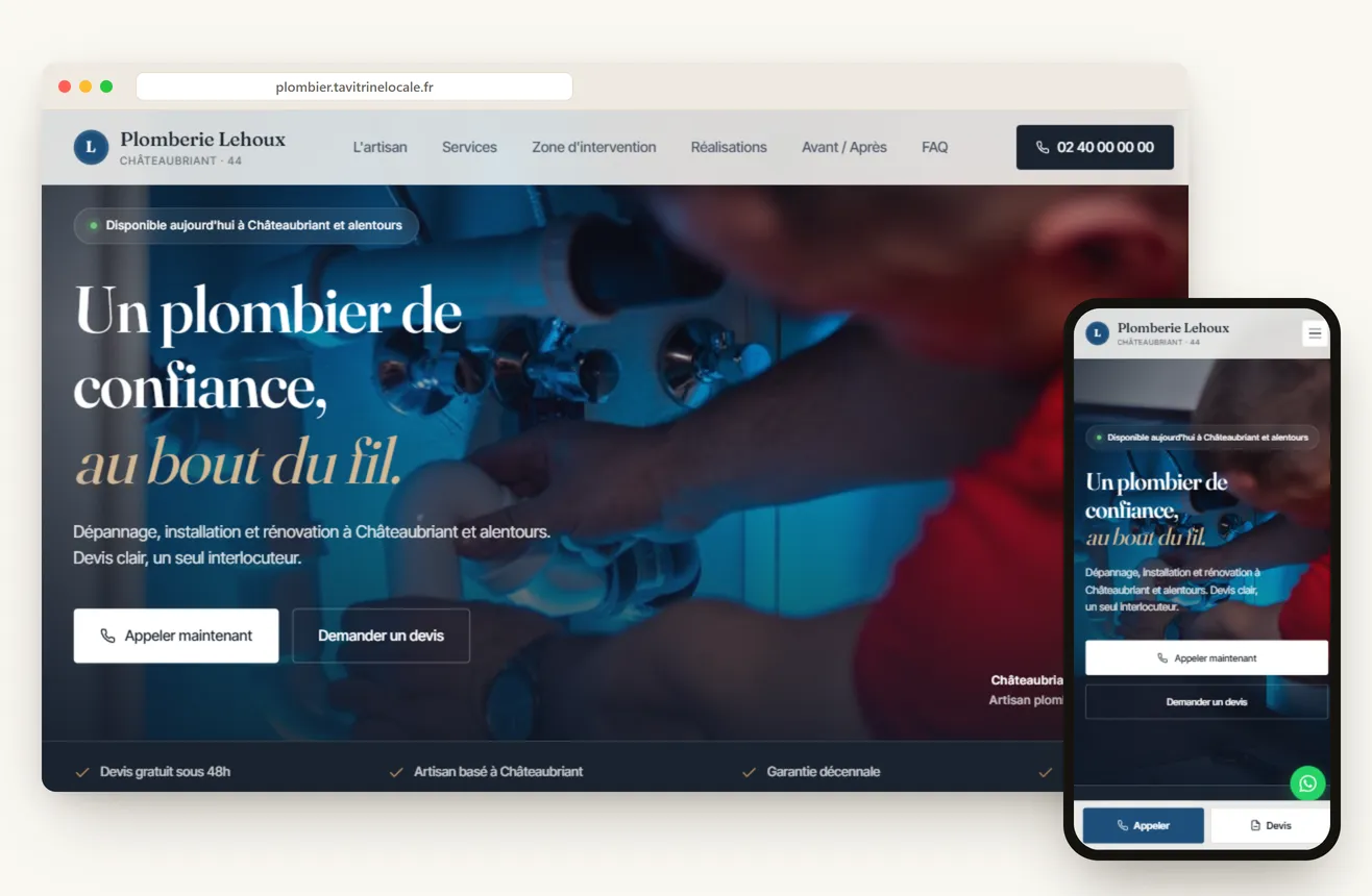 Aperçu du site de Plomberie Lehoux, plombier en Maine-et-Loire, sur ordinateur et mobile