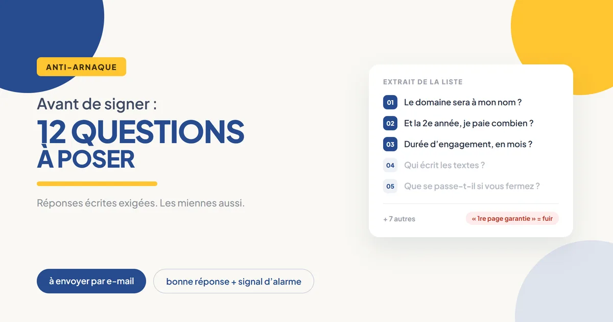 Illustration : les 12 questions à poser à une agence web, sous forme de liste à cocher