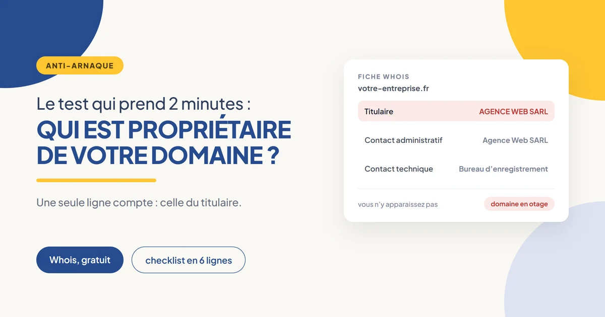 Illustration : une fiche Whois de nom de domaine, la ligne « titulaire » mise en évidence