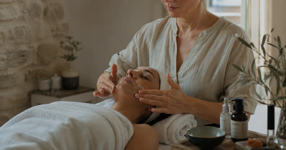 Grille de soins et durées affichée sur le site mobile d'un institut de beauté, avec bouton de prise de rendez-vous