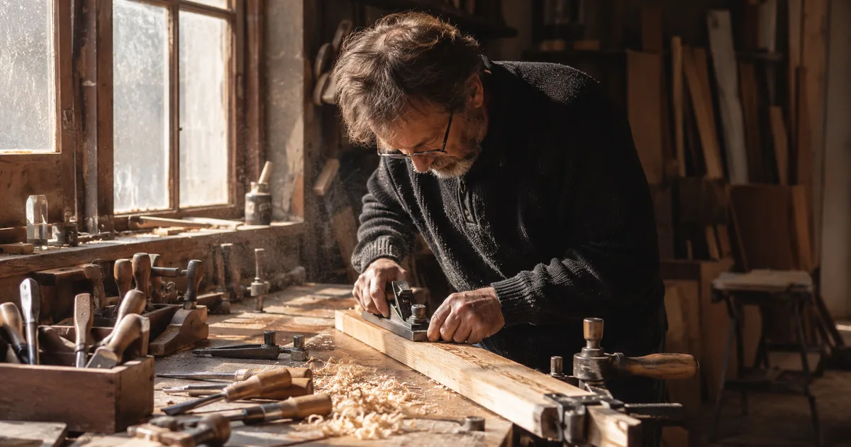Atelier de menuisier avec un escalier et un dressing en chêne, présentés en réalisations rangées par type de projet