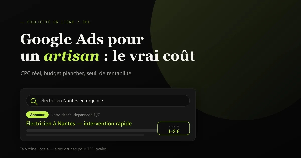 Recherche Google d'un artisan avec une annonce sponsorisée Google Ads mise en avant